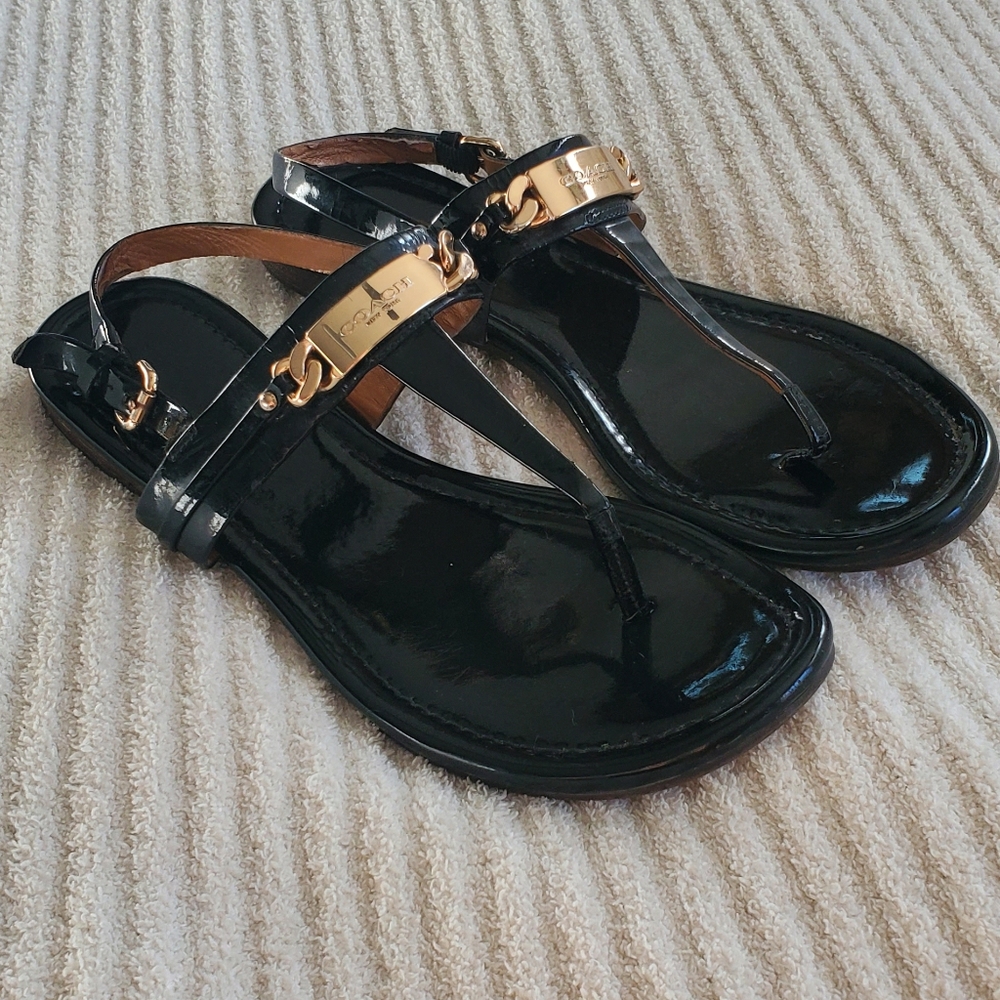 Coach Patent Leather Sandals with Gold Hardware size 8